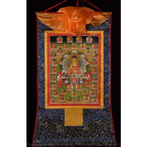 HOT SALE --Thang-ga Thangka HOME efficacious Protection Tibetan Buddhism Guru 35 Buddhas WALL Hang painting--free ship