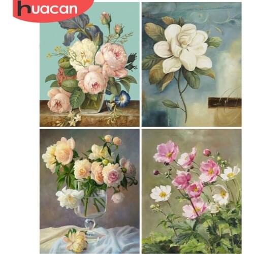 HUACAN Picture By Numbers Poppy Flower Acrylic On Canvas DIY Frame Unique Gift Oil Painting By Numbers Peony Wall Art