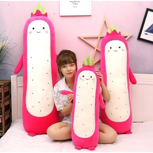 Kawaii New Super Soft Long Dragon Fruit Plush Stuffed Pillows Plush Toy Bed Sleeping Cushion Food Girl Friend Doll Gift