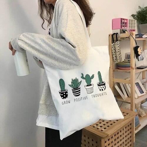 Korea Ulzzang plant cute female canvas bag casual women bag large capacity cartoon shoulder bag Vintage ins female shopper bags