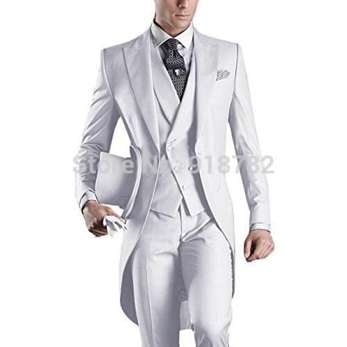 Italian Men Tailcoat Gray Black White Wedding Suits For Men Groomsmen Suits 3 Pieces Peaked Lapel Groom Wedding Dress Men Suits