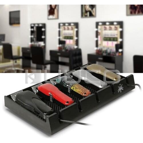 Salon Barber Clipper Tray Black Clippers Organizer Case with 5 Notches Professional Anti-slip Hairdresser Tools Box