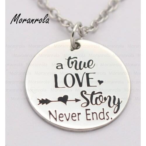 New arrive"A true love story never ends "Copper necklace keychain charm Inspirational jewelry funny valentine necklace