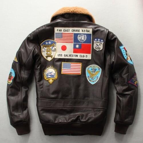 Air Force Pilot Leather Jacket Mens G1 17 Patches US Flag Embroidery Wool Collar Genuine Cowhide Winter Aviator Coat