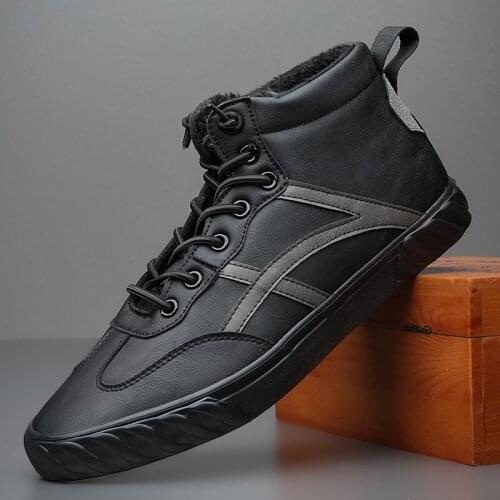 Keep warm fur Casual Shoes Fashion Men high top winter snow Leather shoes Mens Flat Shoes Sneakers Men Dropshipping A31-83