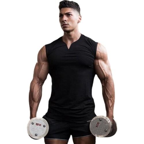 Mens Summer Tank Top Bodybuilding Fitness Cool V-neck Tank Top Men Gyms Jogging-clothing Stringer Workout Shirt Undershirt