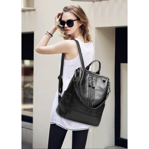 2021 New Korean Fashion Soft Leather Backpack Large Capacity Backpack