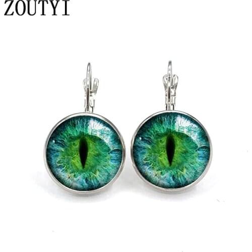 New / Charm Cat Eye Green Earrings Handmade Vintage Round Big Circle Statement Earrings Crystal Earrings Jewelry