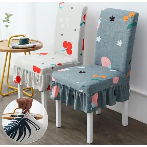 Skirted Chair Cover Stretch Home Dining Elastic Floral Print Chair Covers Multifunctional Elastic Cloth Hotel Banquet Decoration
