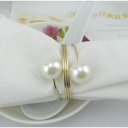 Wholesale 12pcs/Lot Pearl Metal Serviette Holder For Hotel Wedding Supplies Napkin Ring Restaurant Table Decors Buckle