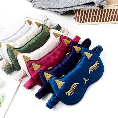 19MM Mulberry Silk Sleep Eye Mask Mini Cat Design Shade Patch Comfortable Silk Eyemask Blindfolds Women Men Travel Relax Rest