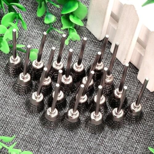 20Pcs 15mm Stainless Steel Wire Cup Brushes Wheel 3mm/ 3/25" Shank Metal Surface Cleaning Polishing for Die Grinder Rotary Tool