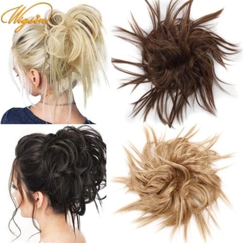 WIGSIN Synthetic Messy Chignon Bun Elastic Band Hair Extension Ring Wrap Clip in Ponytail Hairpiece for Women