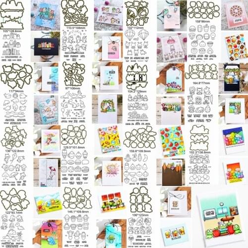 Mix Cute Animals Food Letter Words Sentence Cactus Metal Cutting Dies Match Clear Silicone Stamps Make Cards DIY Scrapbook Craft