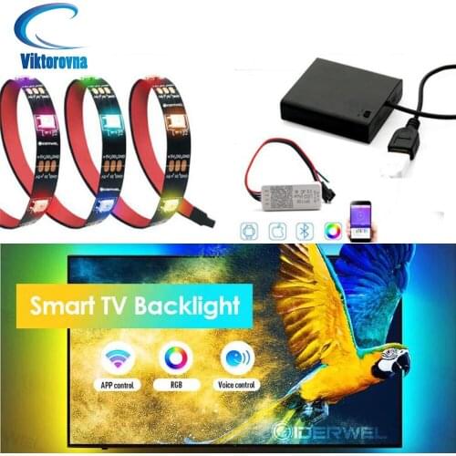 DC5V USB / 4AA battery WS2812B WS2812 Led Strip Light pixel strips SP110E APP Bluetooth-compatible individually addressable Kit