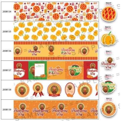 Turkey and Pumpkin Thanksgiving Printed 5 Yards 25mm/38mm/50mm/75mm Grosgrain/Satin Ribbon 30 Pcs/lot Planar Resins 200813