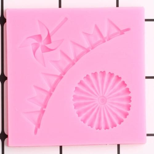 Windmill Swirl Silicone Mold Flag Cake Border Fondant Molds Baby Birthday Cake Decorating Tools Candy Chocolate Gumpaste Mould