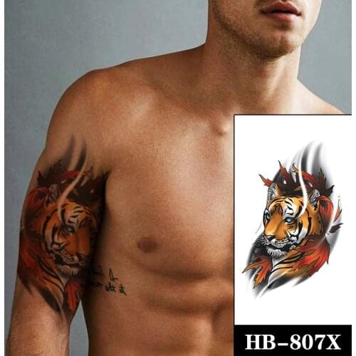 Waterproof Temporary Tattoo Sticker Watercolor Tiger Realistic Maple Leaf Fake Tattoos Flash Tatoos Arm Body Art for Women Men