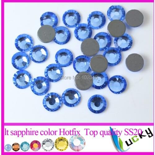 Top Quality flat back hotfix rhinestones ss6 ss10 ss16 SS20 ss30 Lt Sapphire Color Iron Crystal strass super shine