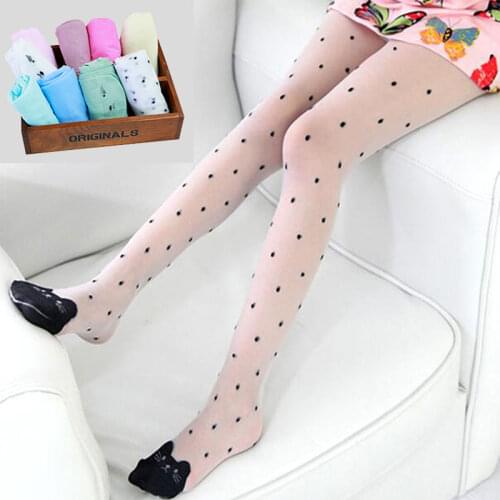 2-8Y Baby Girl Tights White Cute Cat Childrens Sheer Stockings for Kids Pantyhose Cartoon Thin Collant Sock Clothing Clothes