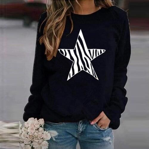 Womens Star Print Sweatshirts O-neck Long Sleeve Sweater Comfy High Quality Warm Sweatshirts Roupas Femininas Free Shipping