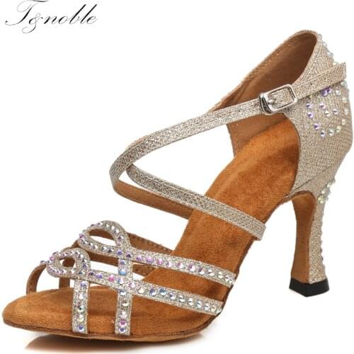 Women High Heels Latin Dance Shoes Shining Rhinestone Salsa Ballroom Dancing Soft Bottom For Ladies Girls Party Sandals L465