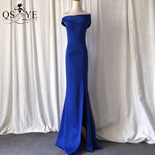 Royal Blue Evening Dresses Elastic Mermaid Off the Shoulder Split Women Formal Gown Strapless One Strap Fitted Prom Party Dress