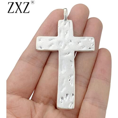 ZXZ 5pcs Tibetan Silver Large Hammered CRUCIFIX CROSS CROSSES Charms Pendants for Necklace Jewelry Making Findings 69x41mm