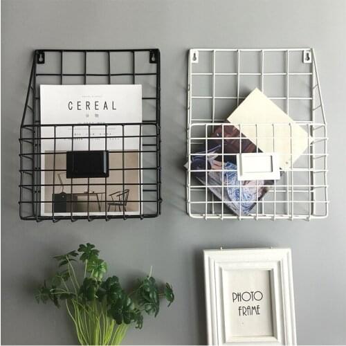 1PC New Modern Wire Magazine Newspaper Basket Wall Mounted Post Storage Rack Organizer JL 211