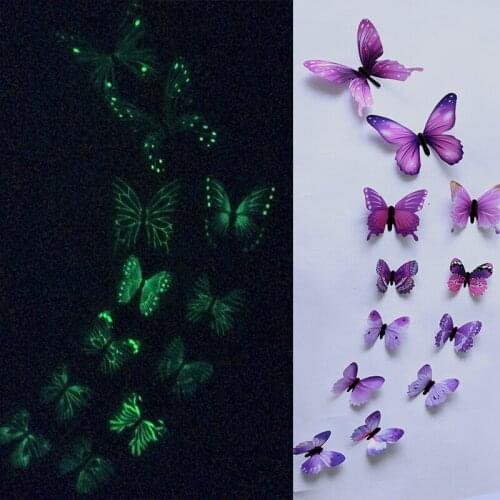 12Pcs/set Luminous Butterfly Design Decal Art Wall Stickers Room Magnetic Home Decor DIY Kids Room Wallpaper Decoration