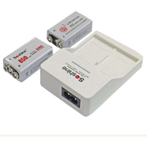 2pcs Soshine 650mAh 9V 6F22 Rechargeable Battery + Smart Intelligent Ni-MH Li-ion Battery Charger with LED Indicator with box