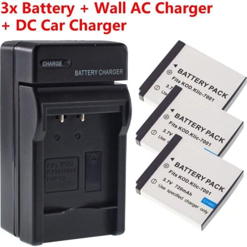 3x KLIC-7001 Battery + AC Wall Charger For Kodak M320 M341 M863 M893is V550 V570 V610 V705