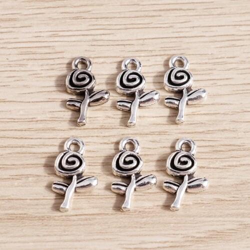 40pcs 15*9mm Tibetan Silver Color Rose Flower Charms Pendants for Making Cute Drop Earrings Necklaces DIY Craft Jewelry Findings