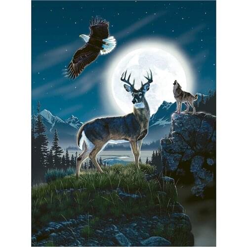 5D DIY Full Round/Square Diamond Painting Moon & Wolf & Deer 3D Embroidery Cross Stitch Rhinestone Mosaic Home Decor Art Yy100