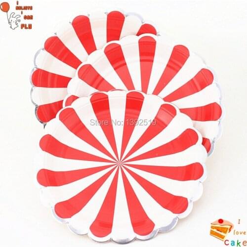 80Pcs/lot 7 9 inch Lovely Paper Plates Red Green Pink Striped for Valentine Birthday Wedding Nursery Tableware Party Supplies