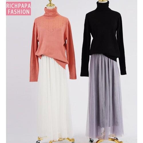 Abaya Plus Size Turtleneck Women Tops Turkey Pullover Sweater Islam Turkiye Morocco Muslim Womens Tops