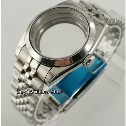 36mm Silver Sapphire Glass Watch Case Steel Bracelet Fit NH35 NH36 ETA 2836 Miyota 8215 821A Mingzhu DG 2813 3804 Movement