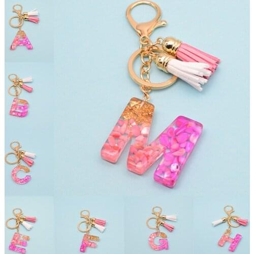 A-Z Plush Ball Epoxy Crystal Letter Keychain Backpack Decoration Pendant For Women Wedding Birthday Party Favor Keyring