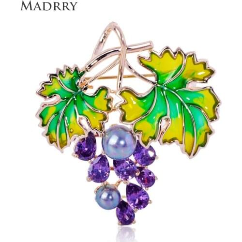 Madrry New Vivid Purple Grape Shape Enamel Rhinestone Fruit Jewelry Brooches Women Men Suit Coat Collar Bag Pin Accessories Gift