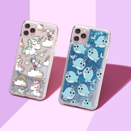 Unicorn Cartoon Animals Sparkle Liquid Real Glitter Phone Case Fundas Cover for iPhone 11 X XS XR Max Pro 7 8 7Plus 8Plus 6