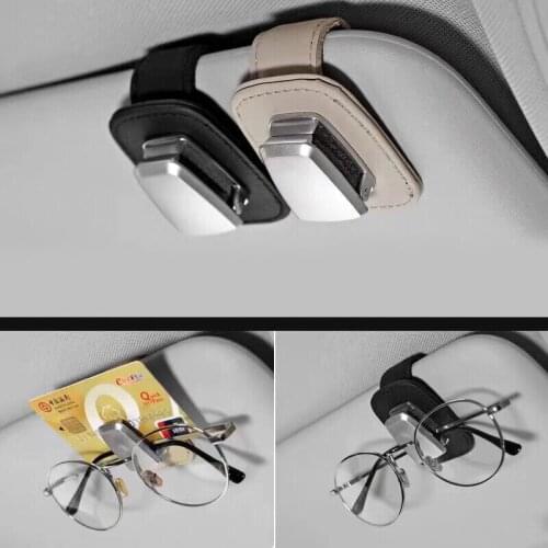 Portable Leather Car Glasses Case Auto Sun Visor Glasses Holder Sunglasses Clip Card Ticket Pen Clip Universal Car Accessories