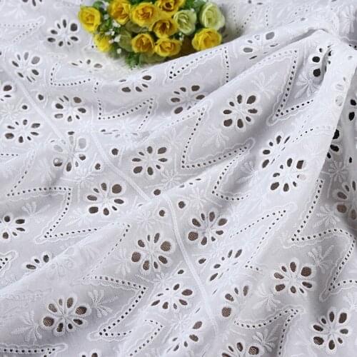 Pure Cotton Floral Lace Fabric Skin- friendly Eyelet Hollow Out French Lace Fabric For DIY Bridal Gowns Boho Dress Curtain 1yard