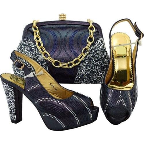 Wonderful black women pumps with rhinestone african shoes match bag set for dress M006,heel 11CM