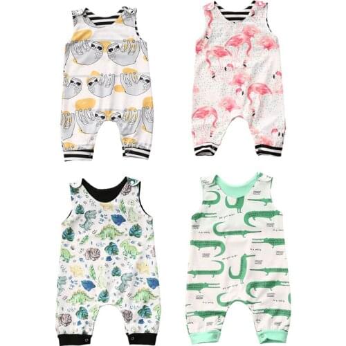 0-3Y Infant Baby Girls Boys Rompers 4 Style Cartoon Print Sleeveless Cotton Jumpsuits Clothes