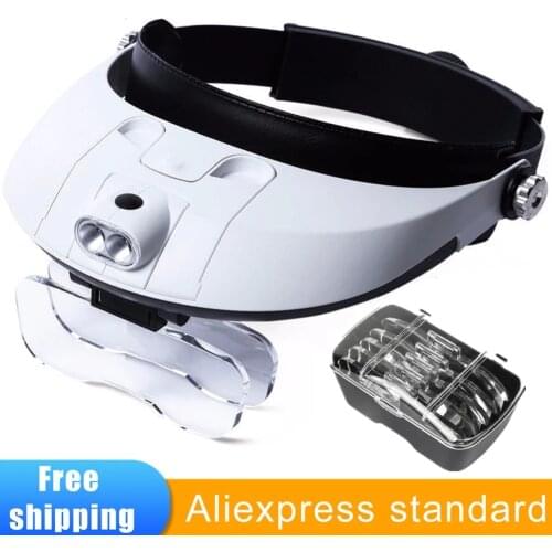 Headband Magnifier Illuminated With 5 Lens Hands Free Magnifying Glasses For Reading Jewelry Loupe Watch Electronic Repair