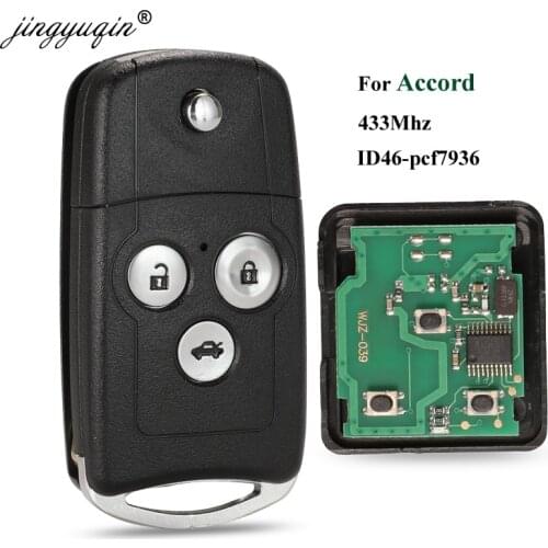 Jingyuqin 3 Buttons flip Remote Key fob For Honda Accord 2008-2012 old Civic 433MHZ with ID46 PCF7936 chip Folding Key Control