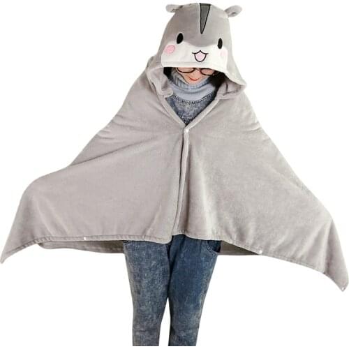 Gray Color Style Lovely Hamster Plush Blanket Cloak Anime Soft Hoodie Pajamas Animal Blanket Warm Cloak Kids Birthday Gift