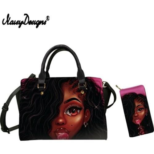 NOISYDESIGNS 2021 Fashion Female Shoulder Bag and Purse Africa Black Girl Art Pattern Deisgn Leather Handbag for Teen Girl Bolsa
