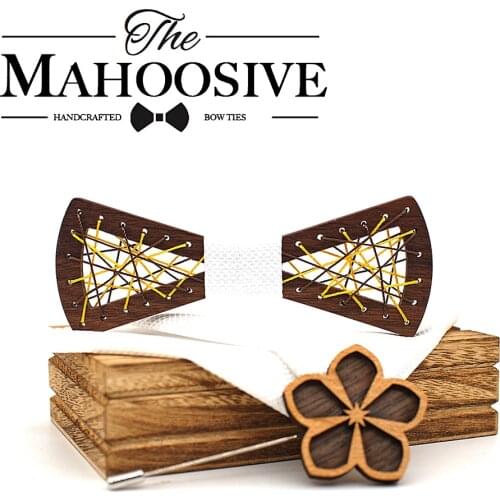 Mens Wooden bow tie Carved Wood Bowtie Pocket Square Cufflinks Set Floral Bowtie Wooden Box Suit Business Wedding