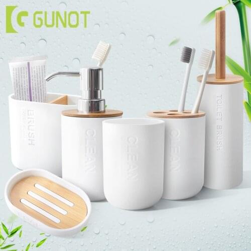 GUNOT Bamboo Bathroom Accessories Sets Soap Dispenser/Toothbrush Holder/Tumbler/Soap Dish Home Bathroom Products